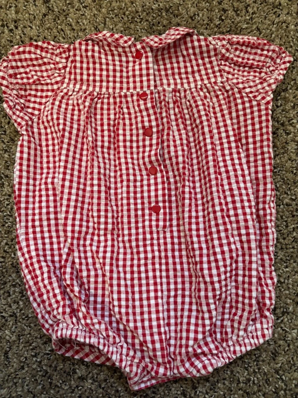 Vintage Baby Okie-dokie Gingham Baby Romper with Watermelon Embroidery - Picture 4 of 4